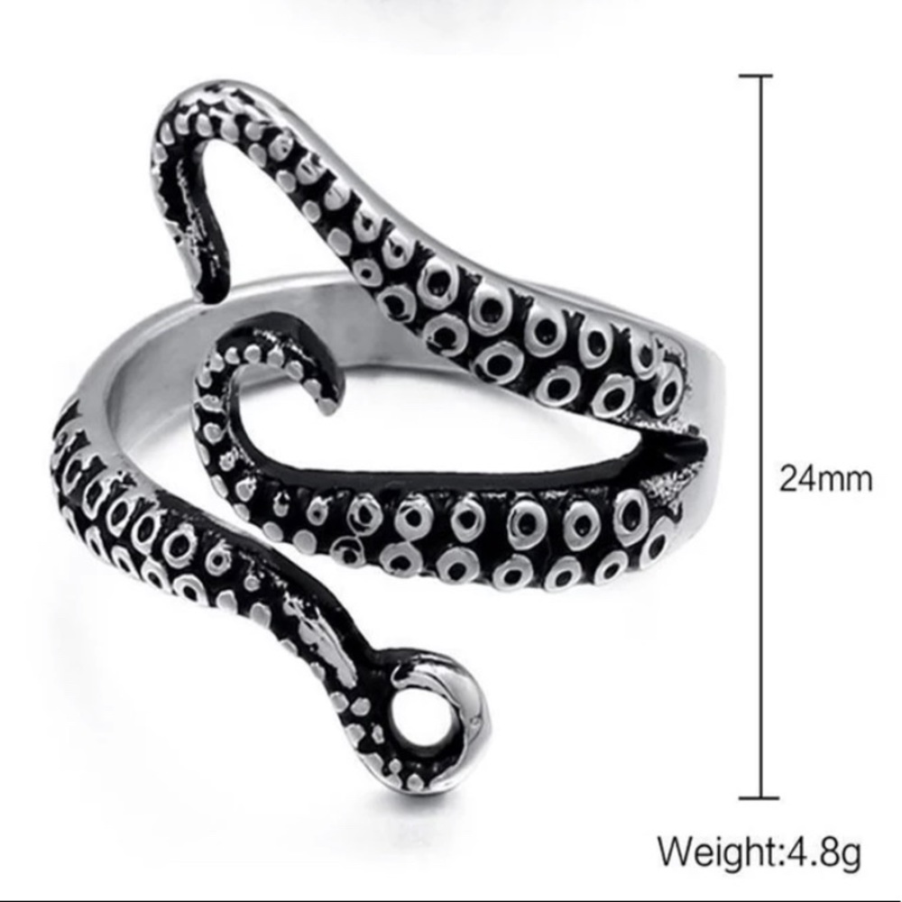 Octopus Kraken Tentacles Silver Adjustable Ring - Picture 2 of 6